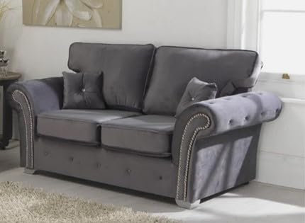 Hugo Sofa Highback | 3 Seaters 2 Seater Corner Sofa | Plush Velvet Grey | Living Room | Warranty Included (2 Seater)