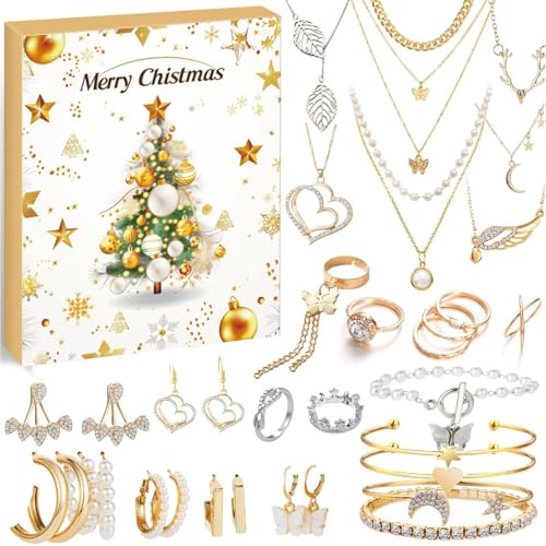 Schmuck Adventskalender 2025, Adventskalender Schmuck 2025, Weihnachtskalender Geschenk für Kinder Teenager Frauen Mädchen, 24 Tage Weihnachten Countdown Kalender (C)