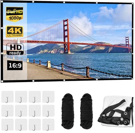 Schermo Per Proiettore, Schermo Per Proiettore 150 Pollici 16:9 4K HD Schermo Per Proiezione Schermo Per Proiezione Portatile Pieghevole Antirughe 330x187cm Design Compatto Ideale Per Home Cinema
