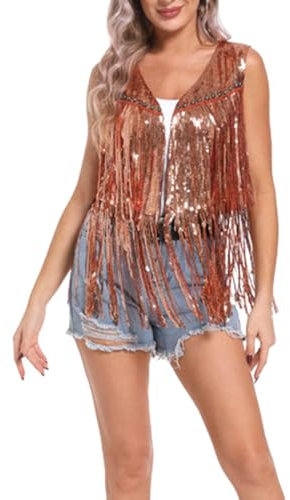 Darringls Damen Glitzer Pailletten Jacke Rave Party Outwear Blazermantel Bomberjacke Glitzer Quasten Fringe Sem Disco Jacket Langarm Lametta Fransenjacke Karneval Cowgirl-Outfit