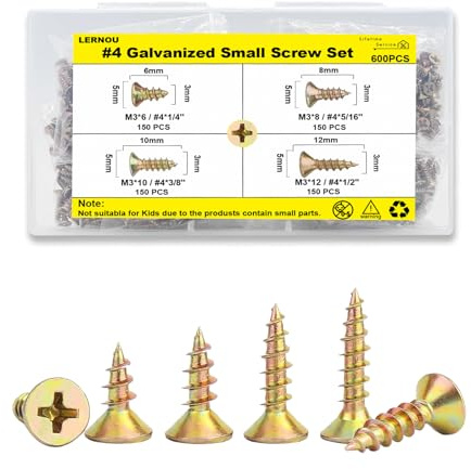 Wood Screws, M3 Countersunk Self Tapping Screws, Zinc Galvanized Small Screw, Multi Purpose DIY, Furniture & Repairs