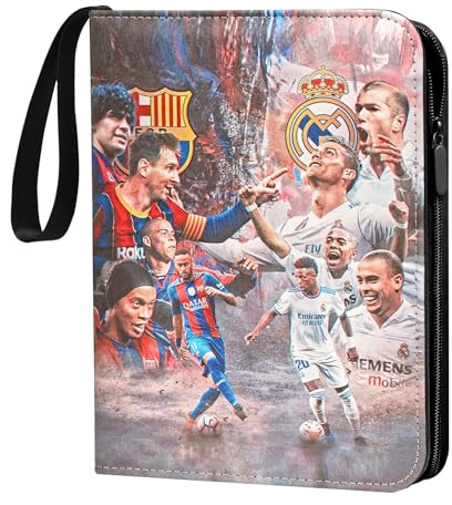 Oirigaga Fußball Karten Sammelalbum, Fussball Sammelkarten Album 4 Taschen 50 Hüllen für 400 Karten, Wasserdicht PU-Leder Heft Ordner Sammelmappe Sammelbuch Sammelheft mit Reißverschluss Tragegriff