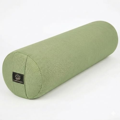 PURE SHANTI Yogabolster aus 100% Bio-Baumwolle | Nachhaltiges Bolster | Natürliche Buchweizenspreu-Füllung | Rundes Yogakissen | Waschbar, Nachfüllbar | Mittelgroß: 63 x 17 cm