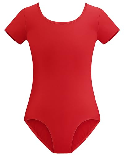 Stelle Ballet Leotards for Girls Dance Wear Gymnastics Short Sleeve Bodysuit Height 40 Toddler Leotard(Red,2-4T)