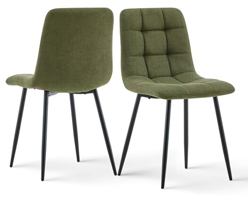 CLIPOP Esszimmerstühle 2er Set Chenille Dunkelgrün, Gepolsterter Sitz Wohnzimmerstuhl mit stabilen Metallbeinen, für Zuhause und Büro (Chenille Dunkelgrün, 2er Set)