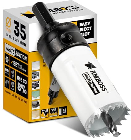 Lochsäge 35 mm - Amboss Bi-Metall (inkl. 6-kant Standard-Aufnahme) ideal für Hohlwanddose, LED-Spot, Steckdose in Gipskarton/Holz