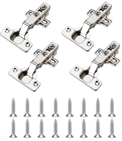 WUWWUT 4 Pack Cabinet Hinges - Full Overlay Soft Close Hinges with Screws, Concealed Hinges Kitchen Cupboard Wardrobe Door Hinges