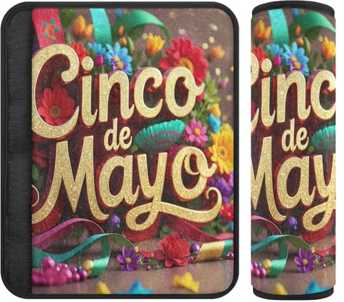Nexawaveo Gurtschoner (25,4 x 19,8 cm), Cinco de Mayo Text, extra breite Schulterpolster für Autositze, Kinderwagen, Rucksäcke