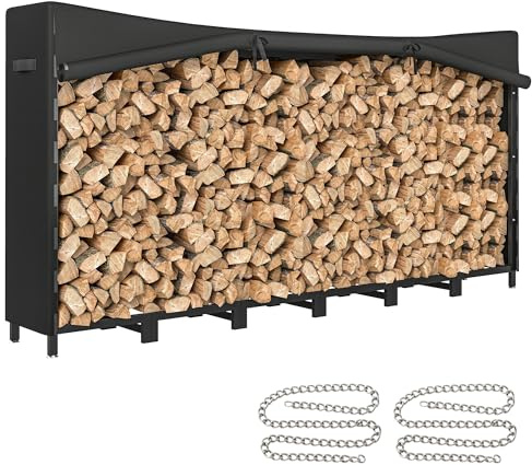 Outsunny Legnaia da Esterno in Acciaio, Portalegna da Esterno con Copertura Impermeabile Oxford 600D, Struttura Regolabile e Catene in Metallo, Porta Legna Rialzato, 0.8m³, 235x31x116 cm, Nero