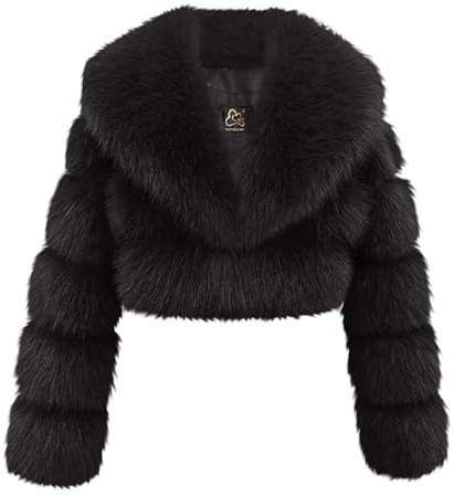 Ewleguzka Manteaux en fausse fourrure pour femmes UK Hiver Chaud Court Épais Manteau Casual Shaggy Fluffy Outerwear Cardigan Parka Solide Grande Taille Veste d'extérieur