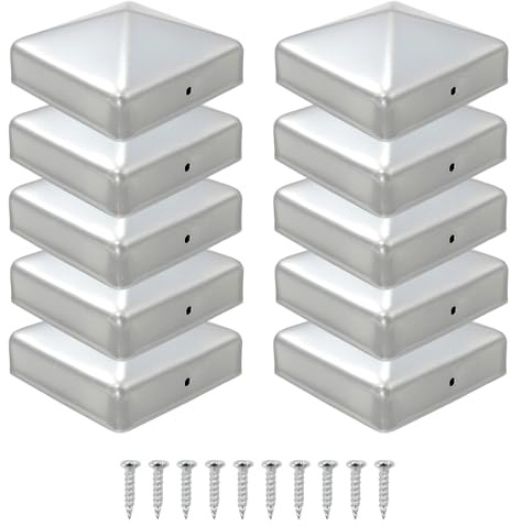 7 x 7 cm (70 x 70 mm) Edelstahl-Pfostenkappen – Regenfeste Schutzkappen für Metall- und Holzpfosten | 10er-Pack. Pfostenkappen für den Außenbereich, langlebig und korrosionsbeständig, Pyramidenform