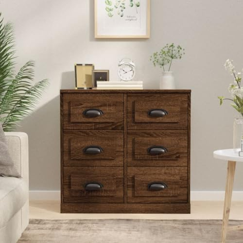 Qnhdfrt Sideboard Braun Eichen-Optik 70 x 35,5 x 67,5 cm Massiver Holzwerkstoff mit Stauraum Modernes Design Robust für Wohnzimmer Küche Flur Esszimmer