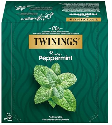 Twinings Pfefferminztee PURE PEPPERMINT - Pfefferminze Kräutertee im Beutel erfrischend & intensiv, heiß & kalt ein belebender Genuss für jeden Tag (50 Teebeutel, 100g)