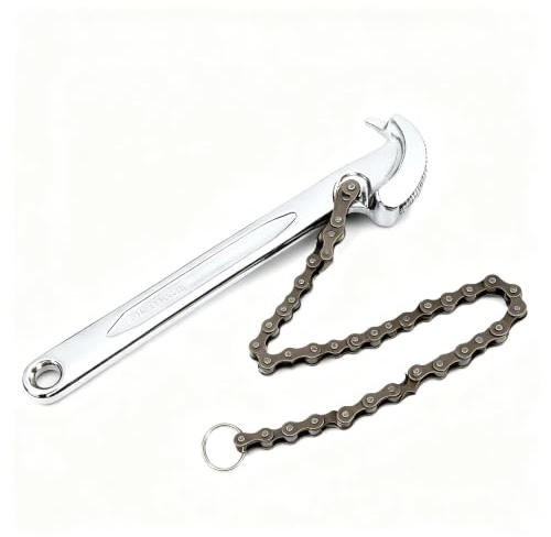Plyisty Chain Wrench, Reversible Ratcheting Tool for Oil Filter Pipe Installation, Adjustable Clamp for 6.1 Inch Diameter Fittings