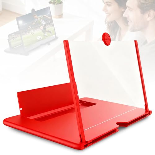 Handy Bildschirmlupe, 2026 Upgrade HD Handy Lupe, 3D Bildschirm für Handy für Smartphones, Faltbarer Handy Lupe für Filmen und Video (Rot, 12in)