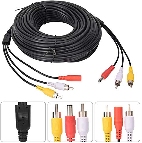 Dioche PROLUNGA 3 IN 1 CAVO DI ALIMENTAZIONE AUDIO VIDEO PER CCTV TELECAMERA POSTERIORE PER AUTO MONITOR SPINA DI ALIMENTAZIONE A DOPPIO COLORE PROTEZIONE INTERFERENZE EMI RFI (di monitoraggio 20