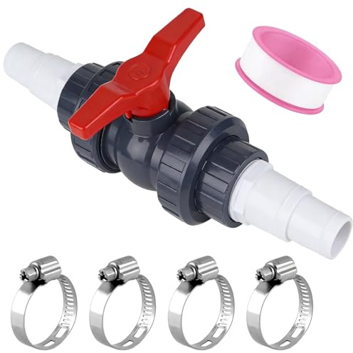 FARYODI Ball Valve with Hose Connector, 32-38 mm PVC Ball Valve, Pool Shut-off Valve Including for Hoses, Shut-off Valve, Internal Thread, Shut-off Valve