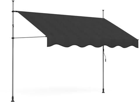 XUANYU Klemmmarkise mit Handkurbel Balkon, Balkonmarkise ohne Bohren, Markise UV-beständig & höhenverstellbar, Sonnenschutz Wasserdicht (Schwarz, 300 cm)