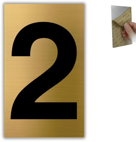 LEIASA | Numéro Maison n. 2-4x6,5 cm - Aluminium Doré - Boîte aux Lettres | Chiffre de Porte, Plaque Numérotation Villa, Autocollant Adresse de Rue, Signal Entrée Immeuble, Palier et Escalier