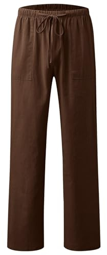 chickiddos Boys Linen Trousers - Elastic Waist Drawstring Straight Leg Trousers Slim Fit Casual Summer Holiday Beach Pants