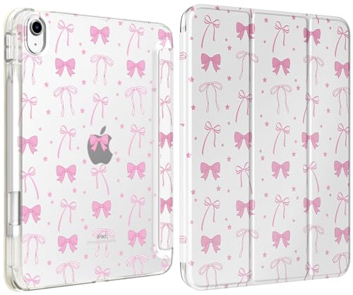 MoKo Cover per iPad (A16) 11a Generazione 11 Pollici, iPad 10a Gen 10,9 | Custodia per iPad 11/10,9 2025/2022 con Portapenna, Cover Trifold Leggera con Retro PC trasparente, Bianco Stella Fiocchi