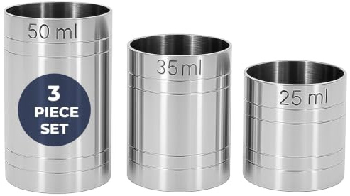 3-Piece Spirit Measure Set (25ml, 35ml, 50ml), Stainless Steel Single Thimble Measure Cups for Bartenders, Drink Measures for Spirits and Cocktails, Home Bar Accessories
