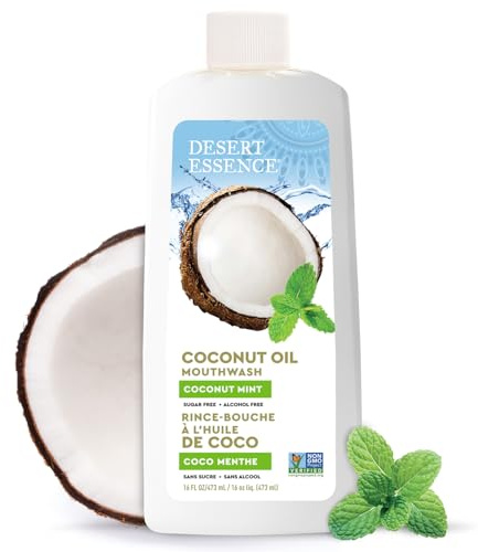 Desert Essence Coconut Oil Mouthwash- Alcohol & Sugar-Free - Coconut Oil & Tea Tree Oil Mouthwash for Adults & Kids 6+ - Promotes Gum Health, Fresh Breath, Soothing