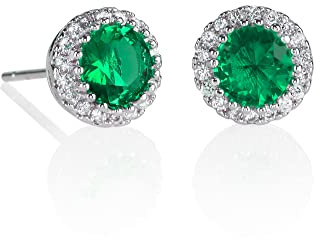 namana Strahlenkranz-Ohrstecker mit Cubic Zirkonia in Weiß, Blau, Grün, Rot, Hellblau und Klar, Silber, Gold und Roségold, Damenohrringe mit Geschenkbox