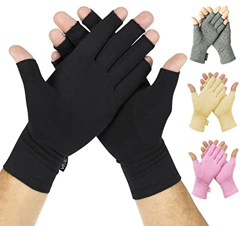 Vive Rheumatoid Arthritis Gloves - Men and Women Fingerless Compression Wrap for Hand Pain and Osteoarthritis - Black Hand Wrap for Arthritic Joint Symptom Relief - Open Finger Fit