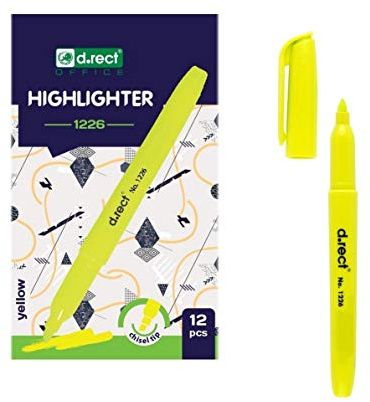 D.RECT 1226 Textmarker mit Schrägkeilspitze Gelb x 12 Stück