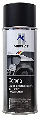 Normfest Lackspray Corona Schwarz Matt – Hitzebeständiger Speziallack bis 650 °C, schnelltrocknend, kratz- und witterungsbeständig, ideal für Auspuff, Motor & Bremsenteile – 400ml