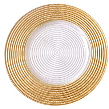 3PC Glass Rim Charger Plates, Plate for Dinner, Salad, Dessert – Elegant Design for Wedding, Birthday, Party (8.3inch,10.6inch,12.6inch),Gold