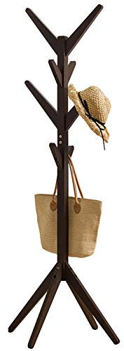 WEII Hölzerne Kleiderständer, Demontierter Garderobenständer Mit 8 Haken, Bodenständeraufhänger Handtuchhaken Mit Stativbasis,Braun,175×45×45Cm