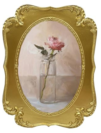 SIKOO Vintage 5 x 7 guld oval bildram antik utsmyckad bordsskiva och väggmontering fotoram med högupplöst glasframsida för heminredning, retro fotogalleri, gammaldags konst, guld