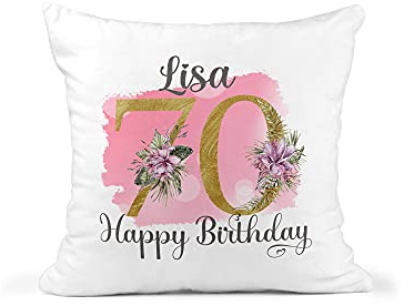 70th Birthday Gift for Women, Personalised Cushion/Pillow with Name and Floral Design, Birthday Gift for Mum, Birthday Gift For Nan, 1951