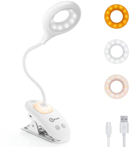 Yifacoom Lampe Pince LED pour Lit et Bureau - Dimmable, 3 Modes d'Éclairage, Graduable à l'Infini - Rechargeable Sans Fil avec Gooseneck pour Lecture et Chevet