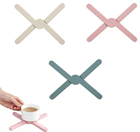 Topfuntersetzer Klappbar, 3 Stück Silikon Faltbar rutschfeste Untersetzer, Multifunktional Topflappen Tischset, Hitzebeständiges, für Geschirr, Töpfe, Tassen