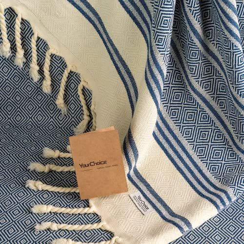 Your Choice Turkish Beach Towel (71x41) - 100% Cotton Turkish Towel, Sand Free Quick Dry Oversized, Lightweight Compact Travel Towel - Color Navy