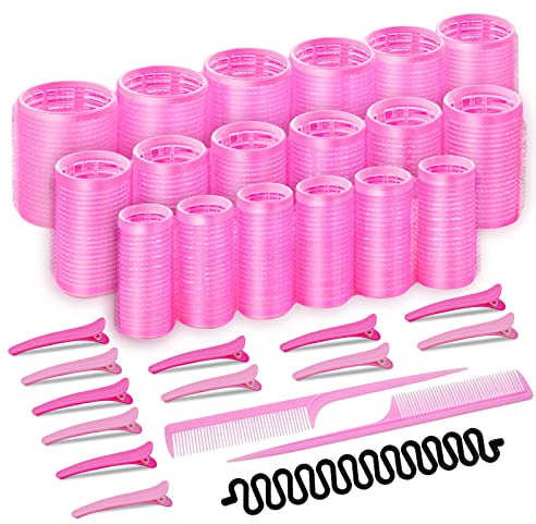 33 Stücke Lockenwickler Große Locken Set Pink Hair Rollers für Langes Mittleres Haar 44 mm, 36 mm, 25 mm Lockenwickler mit 12 Klammern 2 Kämme und Haar Flechthilfe Werkzeug