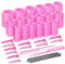 33 Stücke Lockenwickler Große Locken Set Pink Hair Rollers für Langes Mittleres Haar 44 mm, 36 mm, 25 mm Lockenwickler mit 12 Klammern 2 Kämme und Haar Flechthilfe Werkzeug