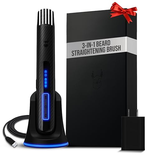 The Beard Struggle Carbon X Heated Beard Brush, Cordless Beard Straightener for Men with Adjustable Temperature 160–200°C – Ionic Anti-Frizz Carbon X Technology Beard Straightening Brush