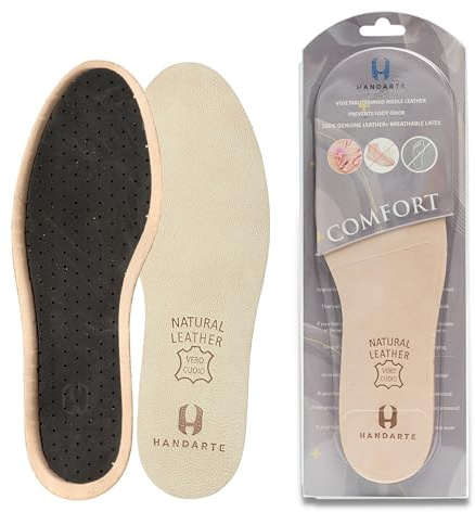 HANDARTE Leather Thin Insoles for Men | Odour Eaters Shoe Insoles | 100% Natural Goatskin - ChromeFree, Anti Sweat & Anti-Odour (Size UK 9 | EU44)