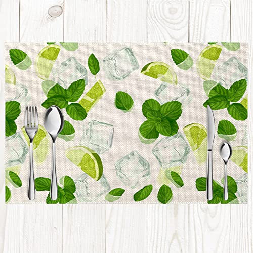 Manteles Individuales Plastico Hojas Verdes Juego de 8 Manteles Individuales bajoplatos Aislante Calor Lino Antimanchas Antideslizantes decoración Mesa Comedor Cocina 45X30cm
