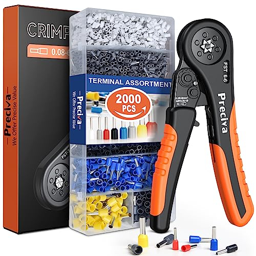 Crimping Tool Kit, Preciva Wire Crimper Plier Set, 0.08-10mm²/2000pcs Connectors Self Adjustable, Ratchet Hand Hexagonal Bootlace Ferrule Cable Crimp Terminal Pliers