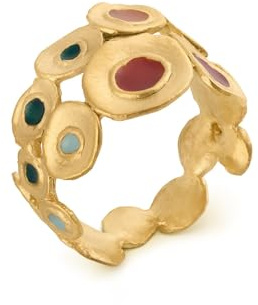 Goldener Lieblingsring | Entworfen von Joidart | Favorita Colors Kollektion | Einfacher Ring aus mattem Metall mit 24-karätigem Gold mit mehrfarbiger Kaltemaille, 18, Metall, Ohne Edelsteine