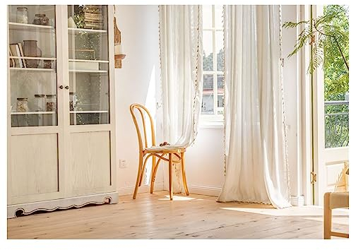 Homxi Vorhang Fenster Transparent 2er Set 2 x 140W x 91H cm,Gardinen Wohnzimmer Durchsichtig Weiß Einfarbig Gardinen für Haken