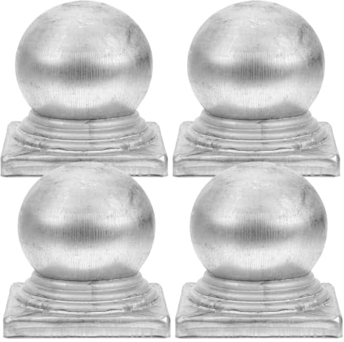 OSALADI 4pcs Deck Railing Metal Railing Garden Post Cap Silver Handrail End Caps Ball Top Cover Finial Banister Balls Post Cover for Stair Newel Fence
