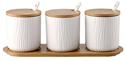 Sucrier de style européen avec couvercle, pot à sucre en céramique, accessoires de café, bec verseur à sucre de couleur unie, rangement de cuisine-pots gris blanc-300 ml ( Color : White 3 Set , Size :