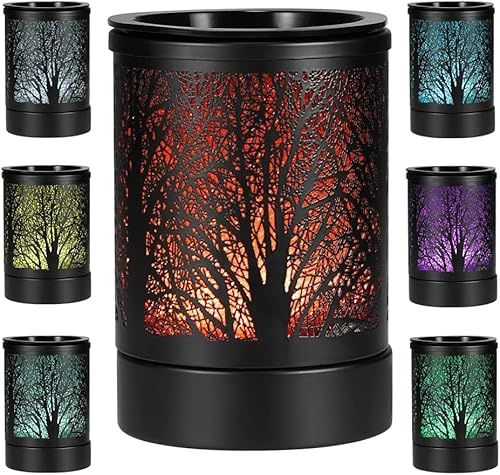 Electric Melt Burner, Electric Wax Melt Warmer 7 Colors LED Changing Light Wax Melts Burner Metal Oil Burner Lamp with Replacement Silicone Tray, Fragrance Wax Burner for Home Office Decor (BLACK)