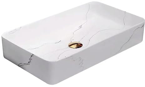 HUHJYUGE Lavabo in Ceramica, Moderno Lusso Lavandino Bagno da Appoggio Effetto Marmo, Decorativo Lavabo D'Appoggio Bagno Facile da Montare, per Piccoli Guardaroba e Bagno